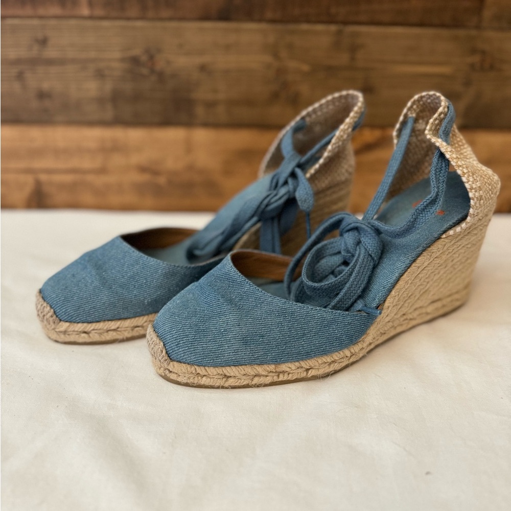Castaner Blue and Beige Espadrille Wedges - Picture 3 of 7